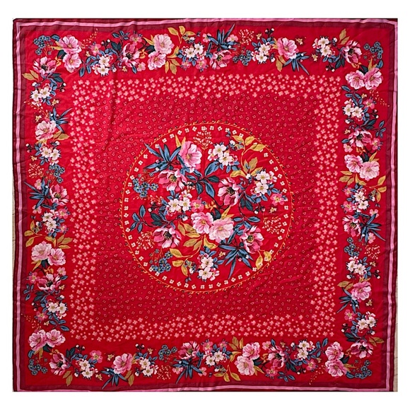 LOFT Red Floral Scarf 48”x48” Square Lightweight - Picture 4 of 5